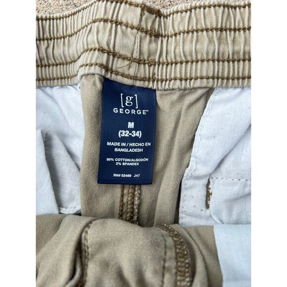 George Pants Men Size Medium (32-34) Khaki Tan Elastic Waist Joggers Pockets - Picture 4 of 8